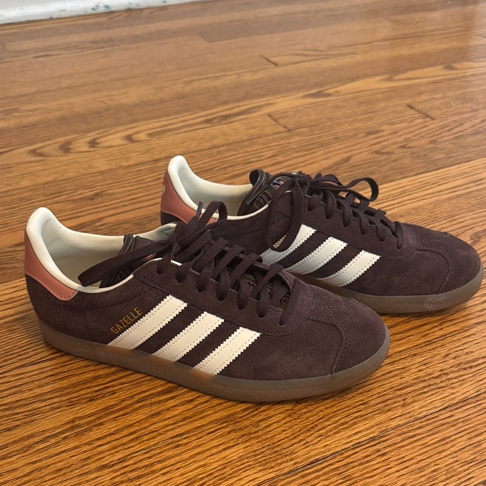 Adidas Brown and Coral Gazelle Sneakers